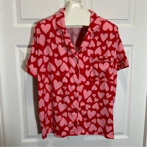 Joyspun Pink Heart Button Up Pajama Top